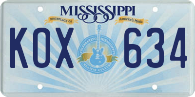 MS license plate KOX634