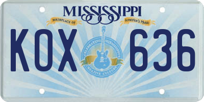 MS license plate KOX636