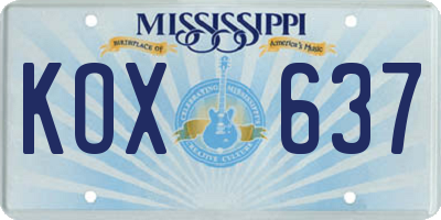 MS license plate KOX637