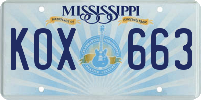 MS license plate KOX663