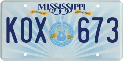 MS license plate KOX673