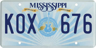 MS license plate KOX676