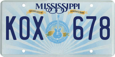 MS license plate KOX678