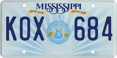 MS license plate KOX684