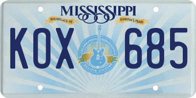 MS license plate KOX685
