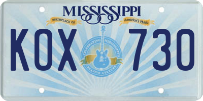 MS license plate KOX730