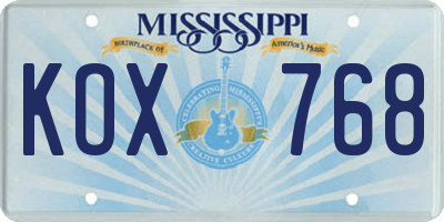 MS license plate KOX768