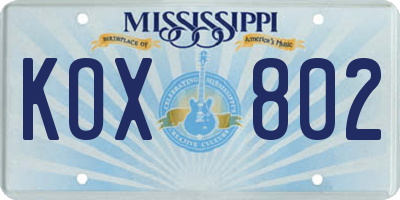 MS license plate KOX802