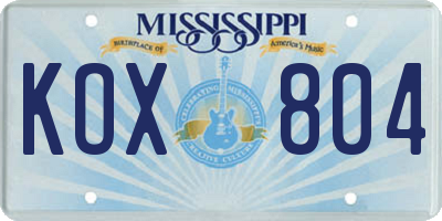 MS license plate KOX804