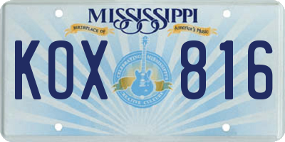 MS license plate KOX816