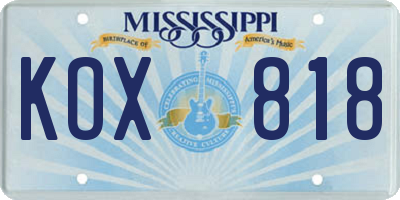 MS license plate KOX818