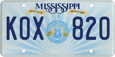 MS license plate KOX820