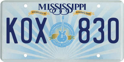 MS license plate KOX830
