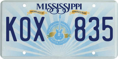 MS license plate KOX835