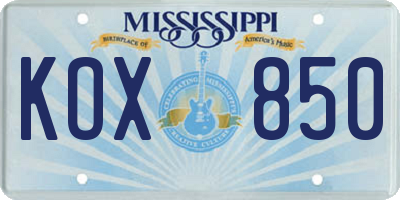 MS license plate KOX850