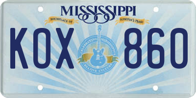 MS license plate KOX860