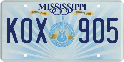 MS license plate KOX905