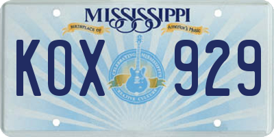 MS license plate KOX929