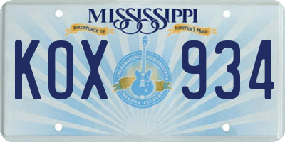MS license plate KOX934