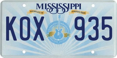MS license plate KOX935