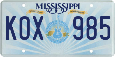 MS license plate KOX985