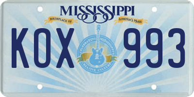 MS license plate KOX993
