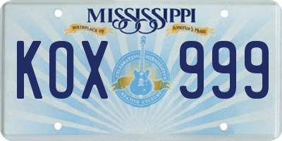 MS license plate KOX999