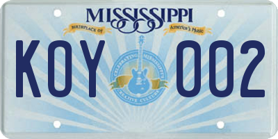MS license plate KOY002