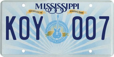MS license plate KOY007