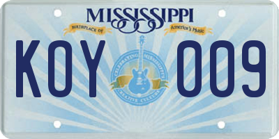 MS license plate KOY009
