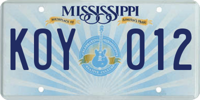MS license plate KOY012