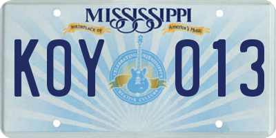 MS license plate KOY013