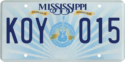 MS license plate KOY015