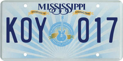 MS license plate KOY017