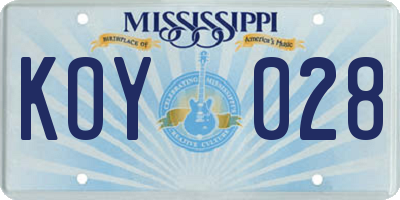 MS license plate KOY028
