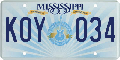 MS license plate KOY034
