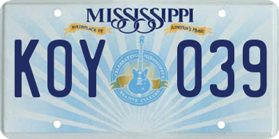 MS license plate KOY039