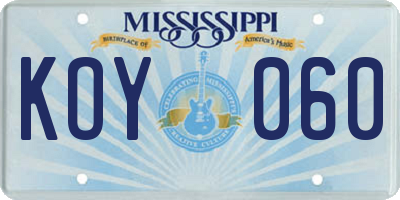MS license plate KOY060