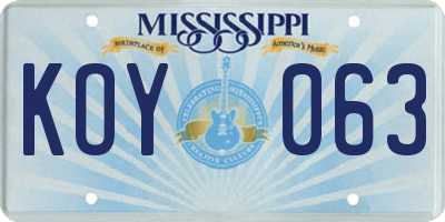 MS license plate KOY063