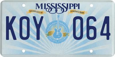 MS license plate KOY064