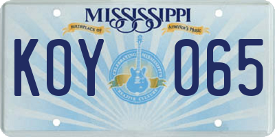 MS license plate KOY065