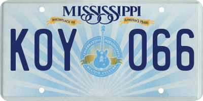MS license plate KOY066