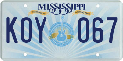 MS license plate KOY067