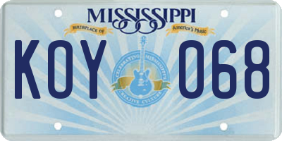 MS license plate KOY068