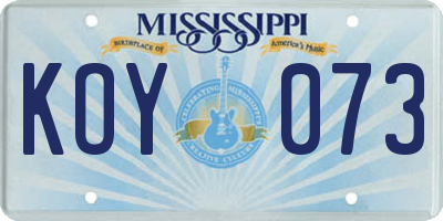 MS license plate KOY073