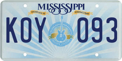 MS license plate KOY093
