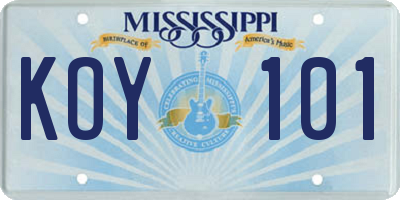 MS license plate KOY101
