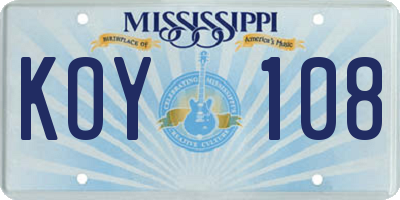 MS license plate KOY108