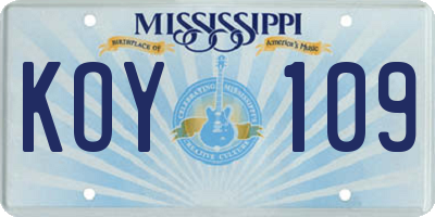 MS license plate KOY109