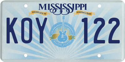 MS license plate KOY122